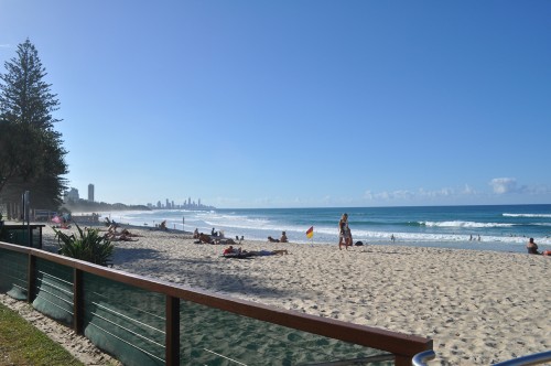 The beautiful beach view from the Arcade, Goodwin Terrace, Burleigh Heads.